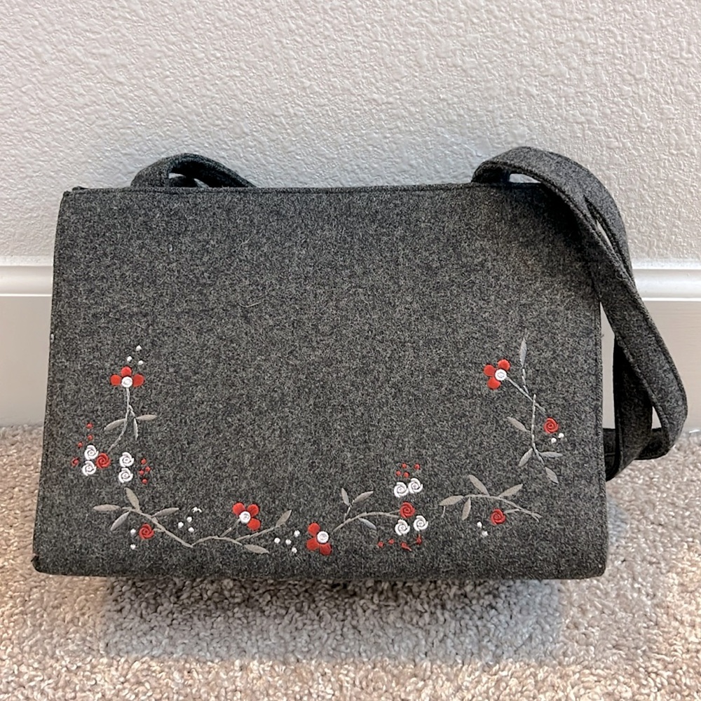 Grey Purse with Flowers